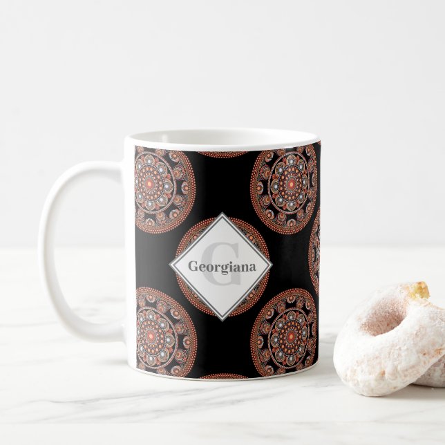 Monogram Safari Sunset Bohemian Polka Dot Mandala Kaffemugg (Med munk)