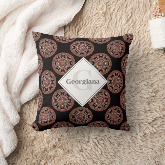 Monogram Safari Sunset Bohemian Polka Dot Mandala Kudde (Filt)