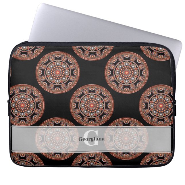 Monogram Safari Sunset Bohemian Polka Dot Mandala Laptop Fodral (Framsidan)