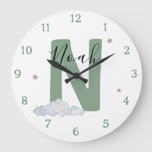 Monogram Sage Baby Initial Namn Väggur För Barnkam