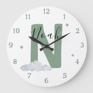 Monogram Sage Baby Initial Namn Väggur För Barnkam