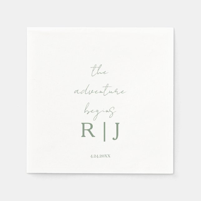 Monogram Sage Green Quote Adventure Begins Wedding Pappersservett (Framsidan)