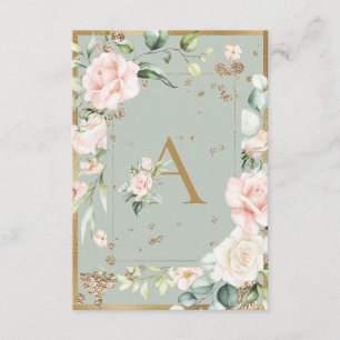 Monogram Sage Grönt Blommigt Elegant Brev A Tack Kort
