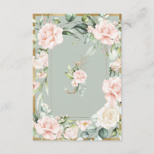 Monogram Sage Grönt Blommigt Ro Brev J Tack Kort