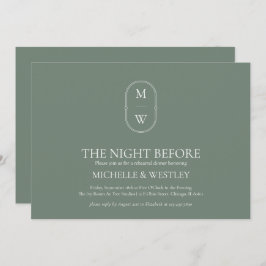Monogram Sage Grönt Bröllop Rehearsal Dinner Inbjudningar