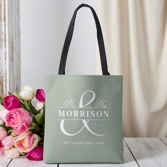 Monogram Sage Grönt Bröllop Tygkasse (Skapare uppladdad)
