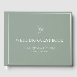Monogram Sage Grönt Elegant Calligraphy Bröllop Gästböcker