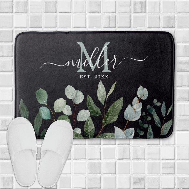 Monogram Sage Grönt Eucalyptus Grey Lövs Badrumsmatta (In situ)