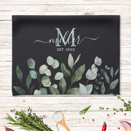 Monogram Sage Grönt Eucalyptus Grey Lövs Kökshandduk