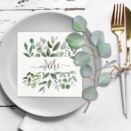 Monogram Sage Grönt Eucalyptus Grey Lövs Pappersservett
