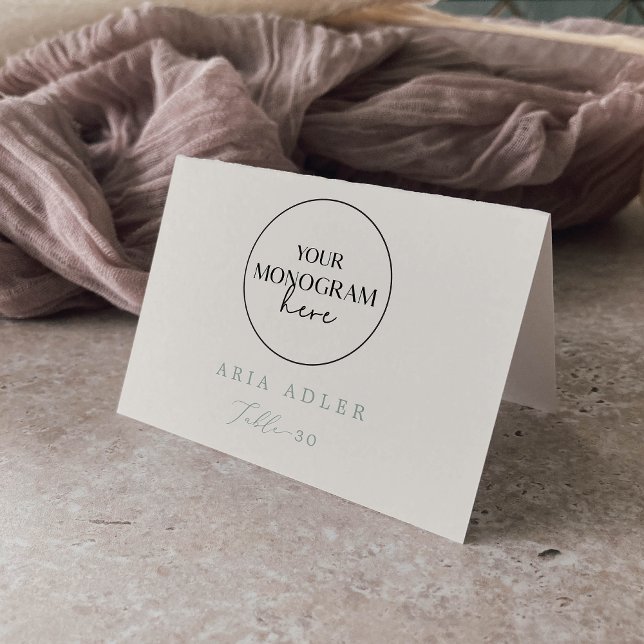 Monogram Sage Grönt och Cream Bröllop Place Cards Bordsnummer (Skapare uppladdad)