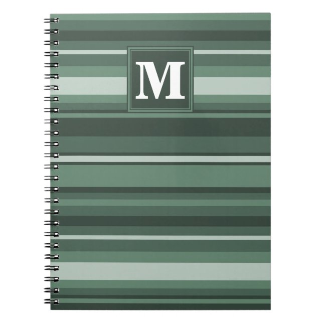 Monogram sage grönt rand anteckningsbok med spiral (Framsidan)