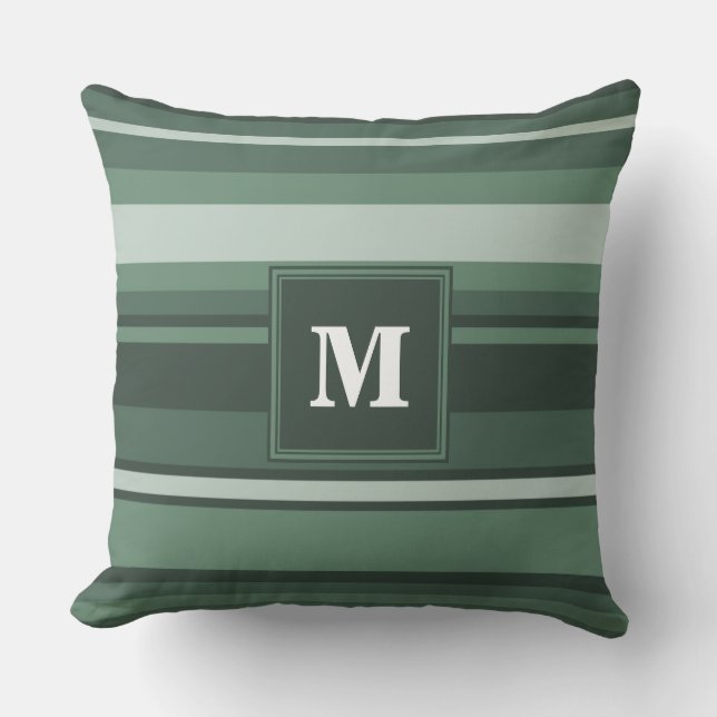Monogram sage grönt rand kudde (Framsida)