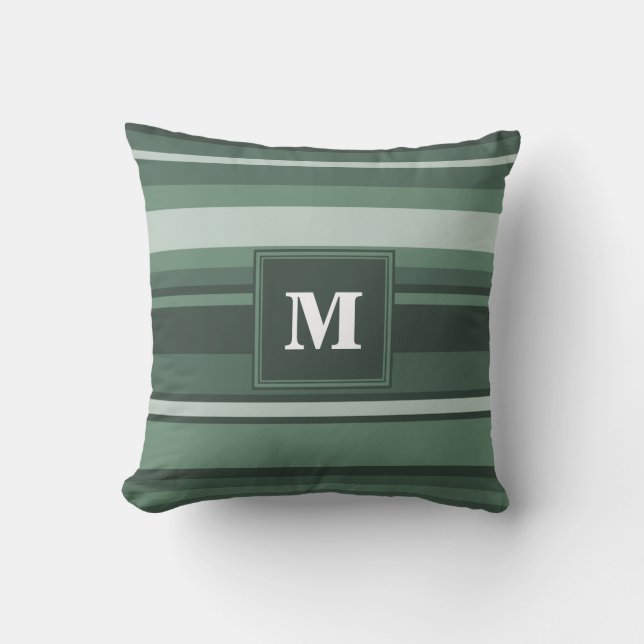 Monogram sage grönt rand kudde (Framsida)