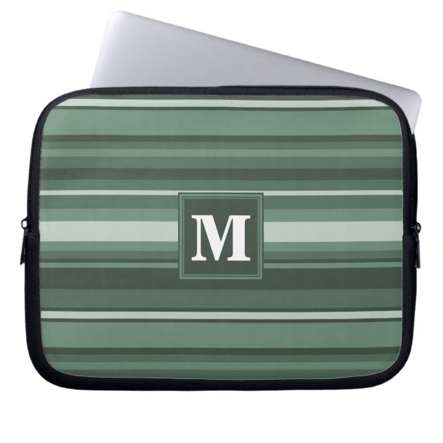 Monogram sage grönt rand laptop fodral (Framsidan)