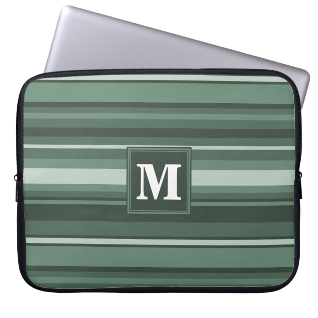 Monogram sage grönt rand laptop sleeve (Framsidan)