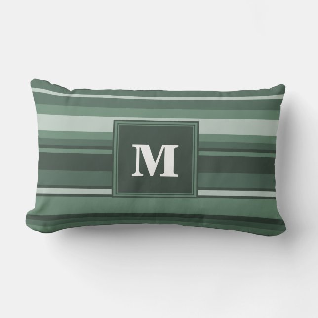 Monogram sage grönt rand lumbarkudde (Framsida)