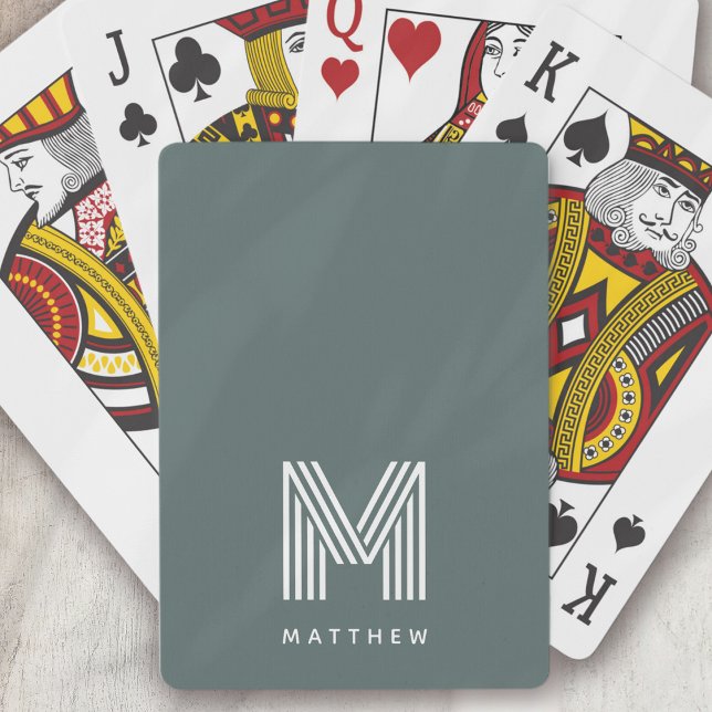 Monogram Sage Grönt Snyggt Modern minimalist Casinokort (Skapare uppladdad)