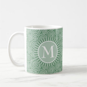 Monogram Sage Grönt Spiral - Personlig Kaffemugg