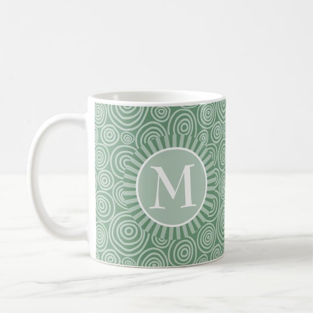 Monogram Sage Grönt Spiral - Personlig Kaffemugg (Vänster)