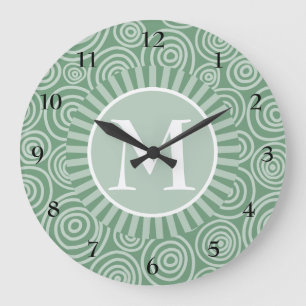 Monogram Sage Grönt Spiral - Personlig Stor Klocka
