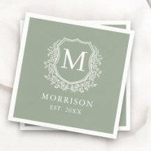 Monogram Sage Grönt Vapensköld Botanical Bröllop