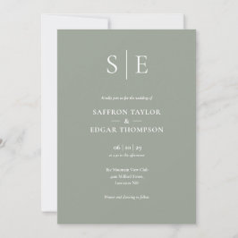Monogram Sagegrön Allt-i-ett Bröllop Inbjudningar