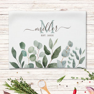 Monogram Sagegröna Eukalyptus Grönska Blad Kökshandduk