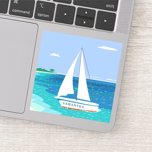 Monogram Sailboat Ocean Tropical Seaview Klistermärken (Detalj)