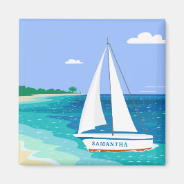 Monogram Sailboat Tropical Beach Magnet