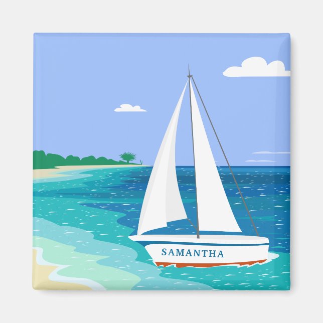 Monogram Sailboat Tropical Beach Magnet (Framsidan)