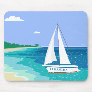 Monogram Sailboat Tropical Beach Mousepad Musmatta