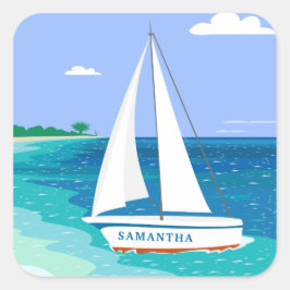 Monogram Sailboat Tropical Beach Stickers Fyrkantigt Klistermärke