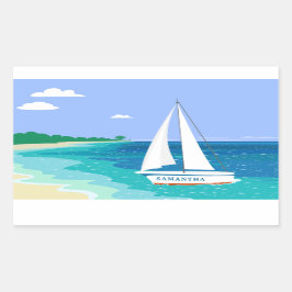 Monogram Sailboat Tropical Beach Stickers Rektangulärt Klistermärke