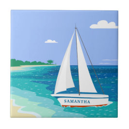Monogram Sailboat Tropical Ceramic Tile Kakelplatta