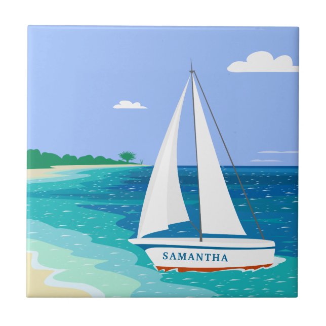 Monogram Sailboat Tropical Ceramic Tile Kakelplatta (Framsidan)