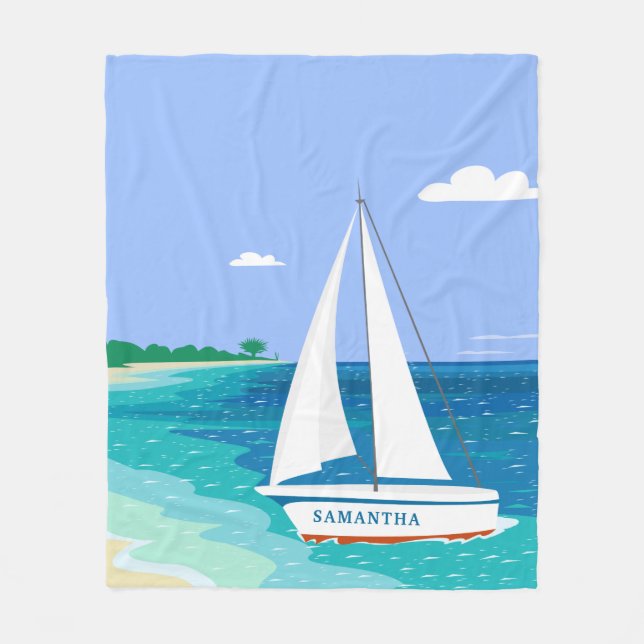 Monogram Sailboat Tropical Fleece Blanket (Framsidan)