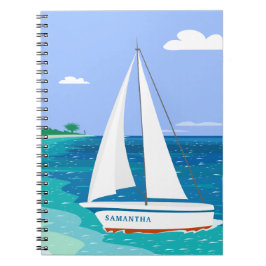 Monogram Sailboat Tropical Notebook, kustnära Anteckningsbok Med Spiral