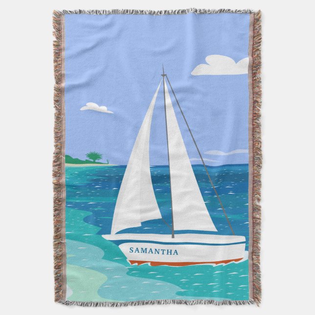 Monogram Sailboat Tropical Throw Blanket Mysfilt (Framsidan Vertikal)
