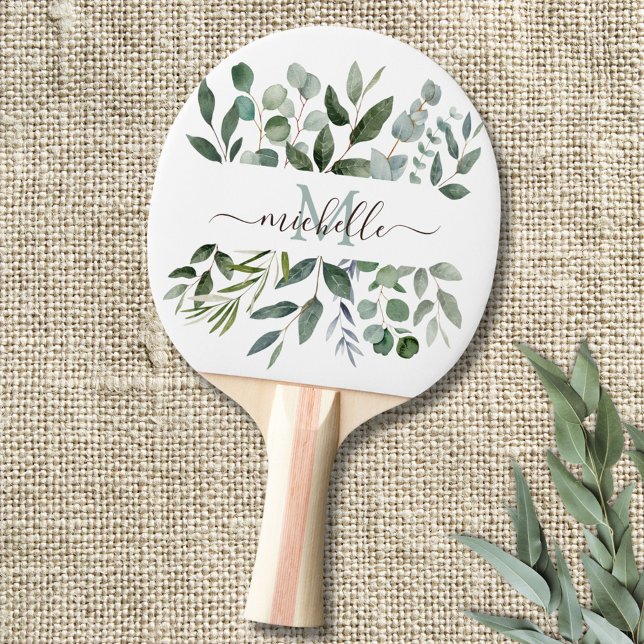 Monogram Sälggrön Eukalyptusgrönska blad   Pingisracket (In situ)