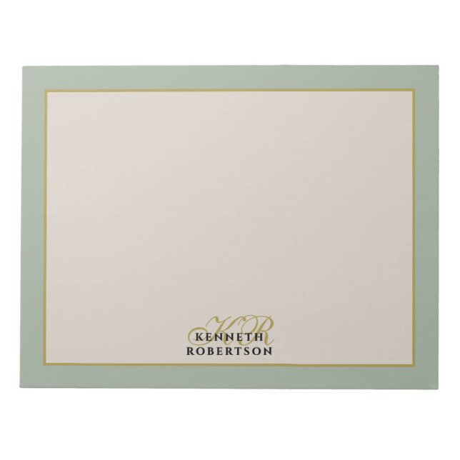  Monogram Sålgrön Beige Guld Minimalistisk Män  Anteckningsblock (Framsida)