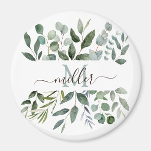 Monogram Salvia Grön Eukalyptus Grönska Blad Magnet