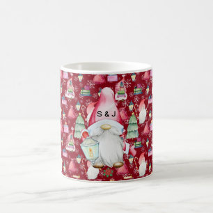 Monogram Santa Gnome för jul Mönster Red Kaffemugg