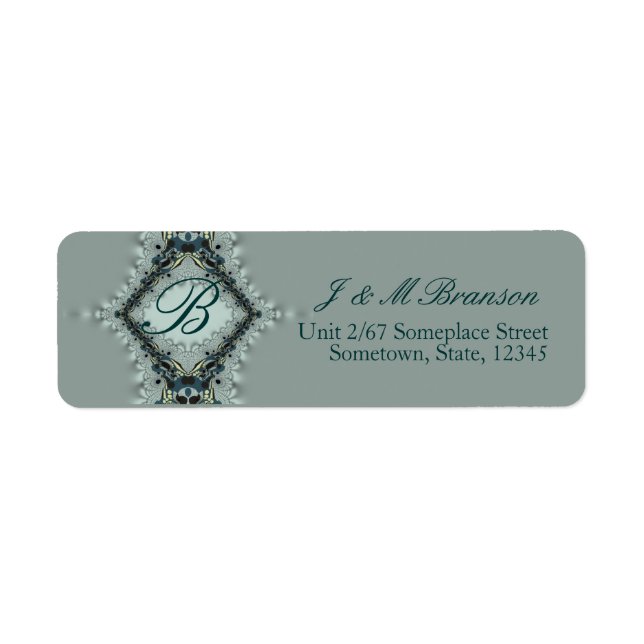 Monogram Satin Snöre Teal Address Label Returadress Etikett (Framsidan)