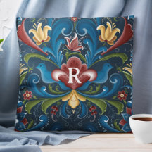 Monogram Scandinavian Folk Art Rosemaling Blommigt