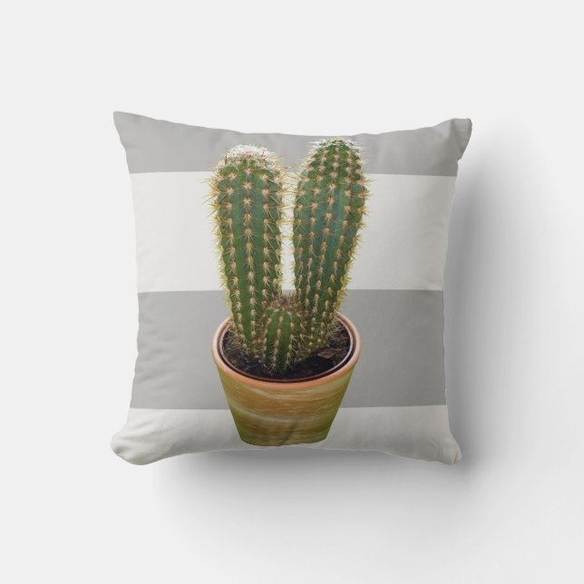 Monogram Scandinavian Stil Cactus & Grått Rand Kudde (Framsida)
