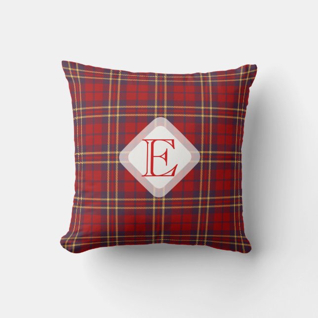 Monogram, Scottish Highland klan red plaid tartan: Kudde (Framsida)