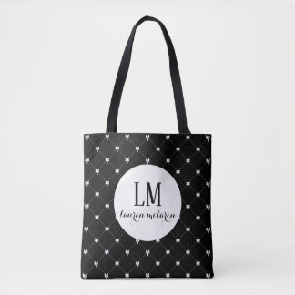 Monogram Script Bow Tote Bag – Black & White Tygkasse