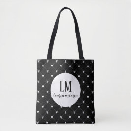 Monogram Script Bow Tote Bag – Svart & Vit Tygkasse
