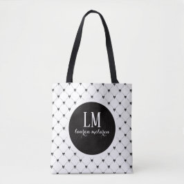 Monogram Script Bow Tote Bag – Vit & Svart Tygkasse